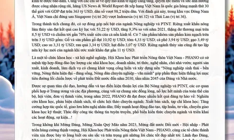 Lời chúc năm mới của Chủ tịch Hội Khoa học Phát triển Nông thôn Việt Nam